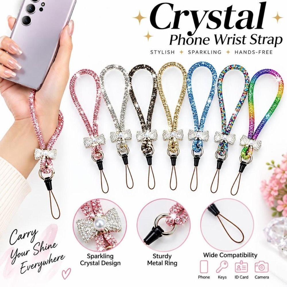 Sparkling Finish Phone Wrist Strap Pearl Bowknot Phone Lanyard Phone Wrist Chain Women Girls