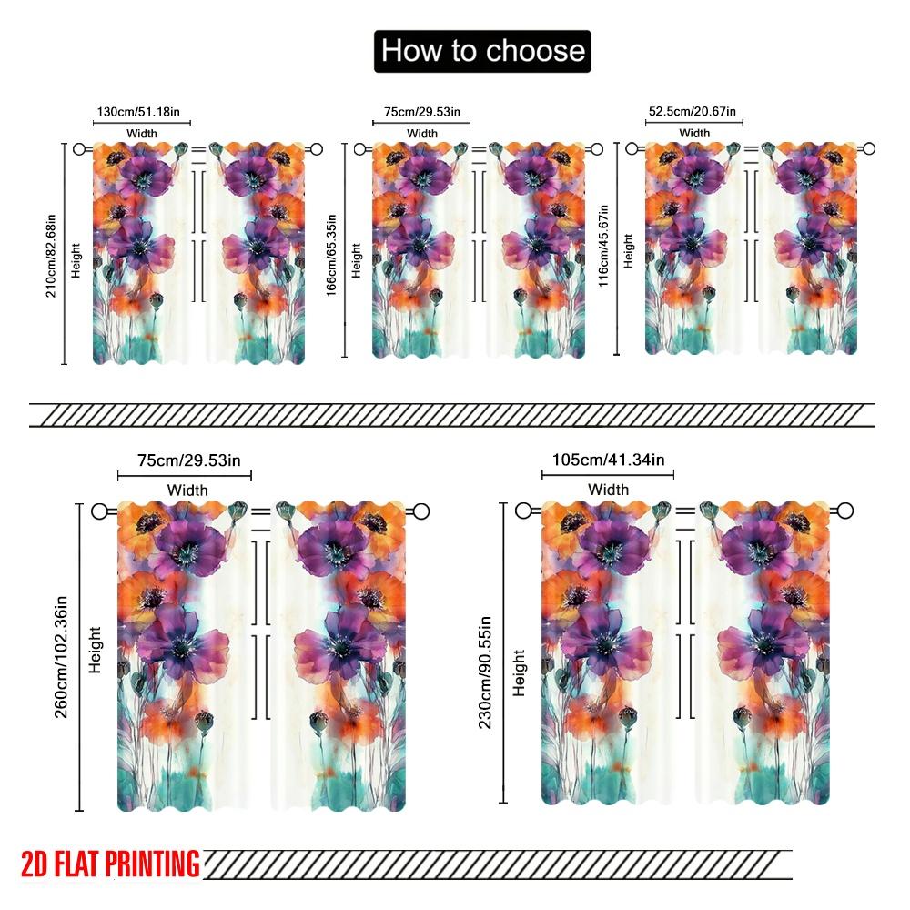 2pcs,2D Plane Printing Curtains Vibrant Blooms Durable Polyester (without Rod) Holiday Perfect for Living Room & Office Decor