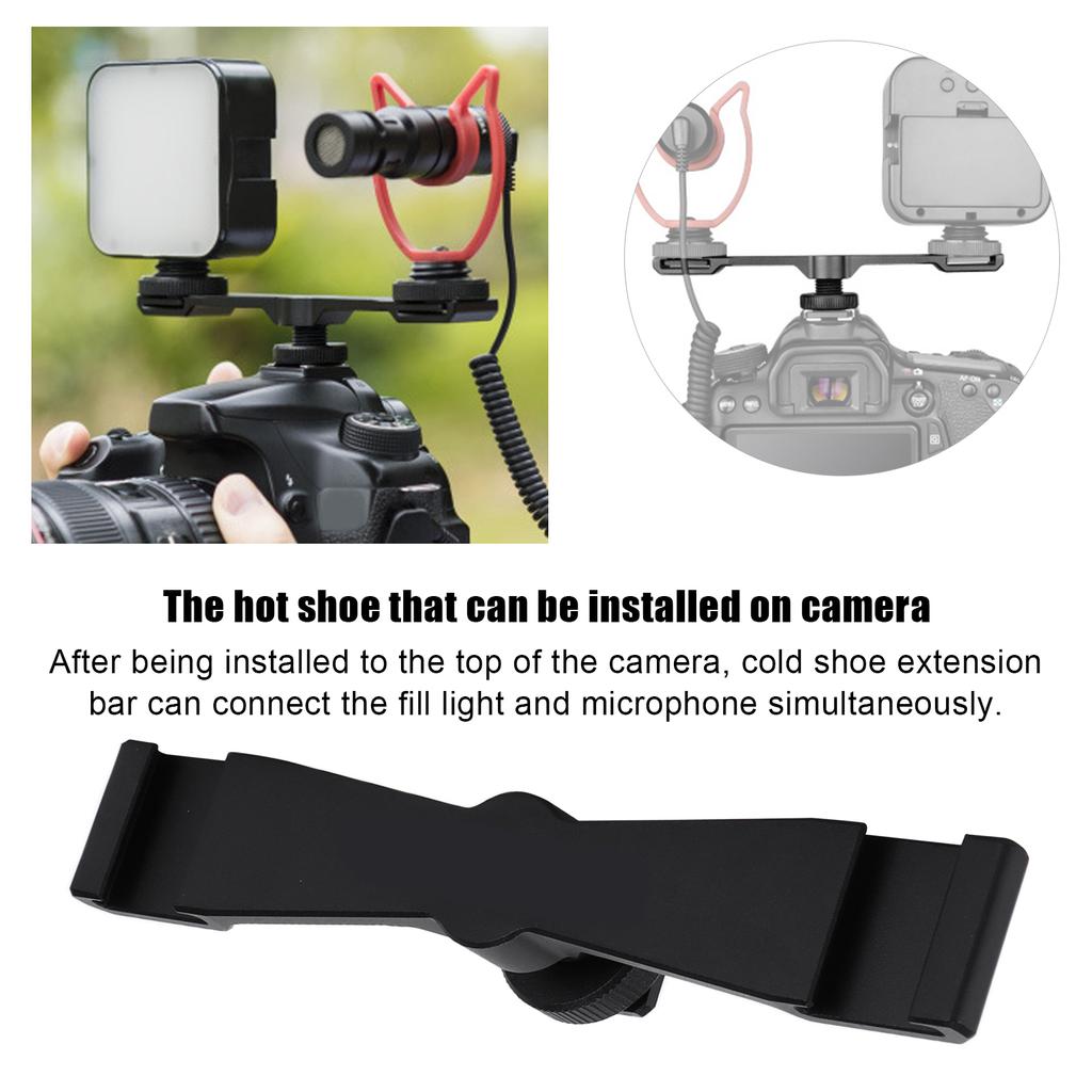 YELANGU Dual Cold Shoe Extension Bar Camera Mount Bracket for Fill Light Microphone Camera