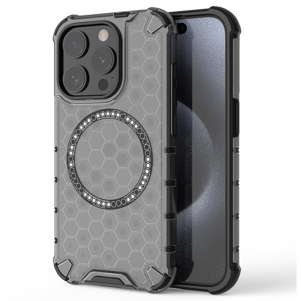 For iPhone 15 Pro Magnetic Case Honeycomb Texture TPU+PC Anti-drop Phone Cover