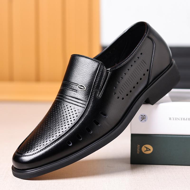 Leather shoes men's four-season foot set men's business dress shoes breathable casual one-pedal middle-aged father shoes