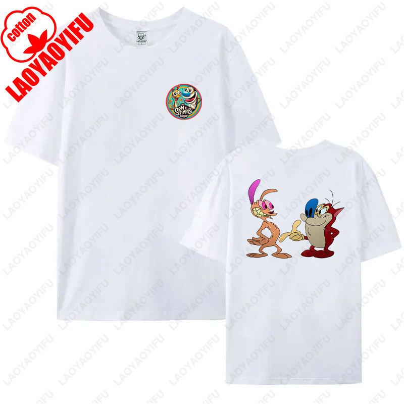 80s Ren Stimpy Show Television Nickelodeon Cartoon Double Sided Tshirt Medium Harajuku Lovely Summer Style Hipster Cotton Tees