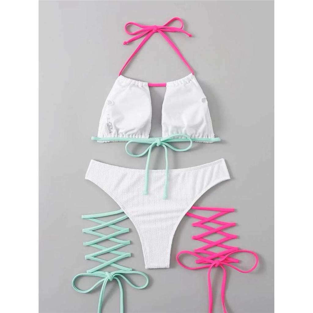 Bein Wrap Um Halter Mid Taille Bikini Weiblichen Badeanzug Frauen Bademode Zwei-stück Bikini set Badende Badeanzug Schwimmen dame