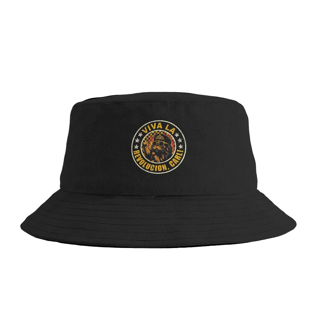 Viva La Revolucion Carl Funny Cat Bucket Hat Harajuku Fisherman Caps For Men Women Casual Vacation Sunscreen Hats Portable Cap