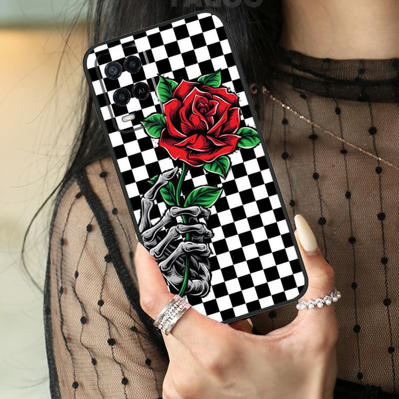 Checkerboard Sunflower Case For Oppo A16 A76 A96 A17 A18 A60 A80 A40 A38 A58 A78 A98 A94 A74 A54 A15 A57 A77 A5 Pro