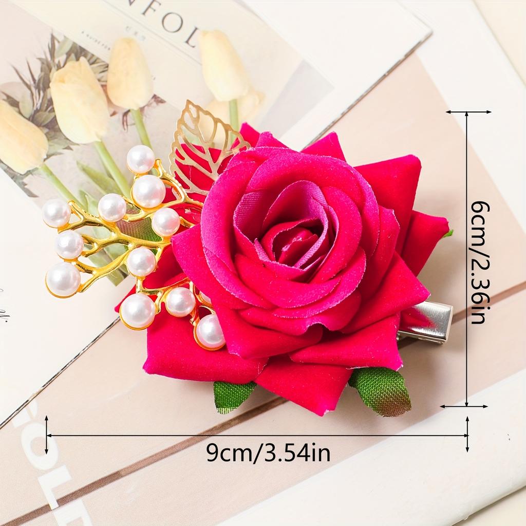 high qualityFive-piece Set Of Women's Elegant Hairpins - Rose Flower Design, Polyester Fiber - Spring & Summer Wedding Bridal Head Accessories | Hand