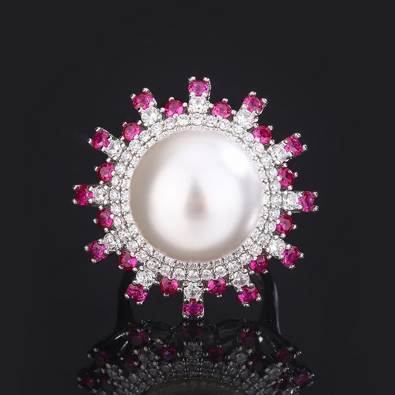 

Jewelry Copper Bottom Gold-Plated Inlaid Corundum Pearl Three-Piece Set Women 16-12Mm