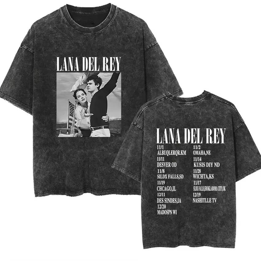 Lana Del Rey Ldr Tričko s grafickým potiskem a vintage praním Retro styl Krátký rukáv Pánské Dámské Oversized Trička Streetwear