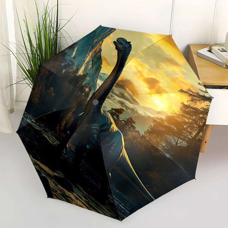 1pc Dinosaur Sunset Auto Folding Umbrella, Sturdy And Durable Automatic Folding Umbrella with 8 Ribs, Convenient for Outdoor Use099
