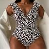 Leopard Print Ruffle Edge Slimming Conservative One-piece Swimsuit Covering Belly Beach Bikini Hot