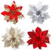 10PCS Christmas Flowers Red Gold Bling Flower Heads For Noel Home Tree Decorations Navidad Party Table Setting Decor Supplies