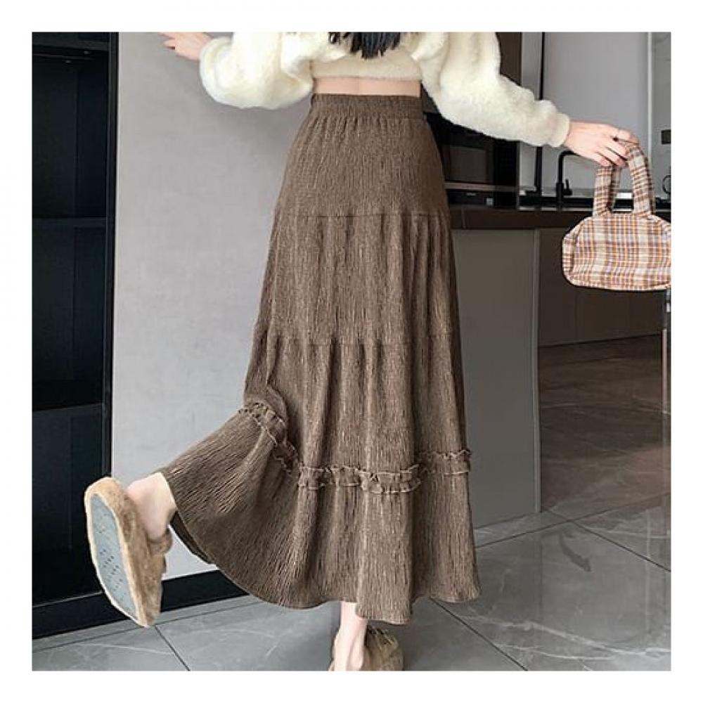 Navava Romantic Frill Corduroy Long Skirt Ns378