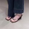 Leopard Print High-heeled Slippers To Wear 2025 New Shoes with Thin Straps Toes French Summer Wedge Heel Evening Wind Women's Sandals