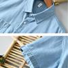 Summer Classical Denim Short Sleeve Shirts for Men Youth Daily Casual Pure Cotton Turn Down Collar Blue Jeans Shirt with Double Pockets