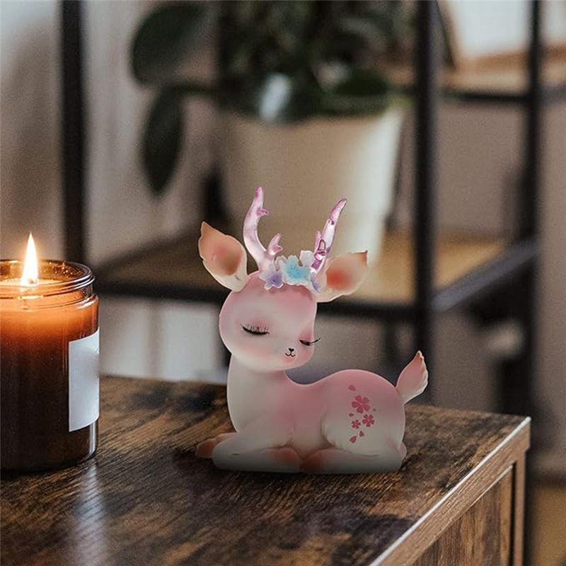 AEE4-Deer Figurines Miniature Deer Family Figures Mini Reindeer Statues Desktop Ornament For Gifts Home Office Car Decor