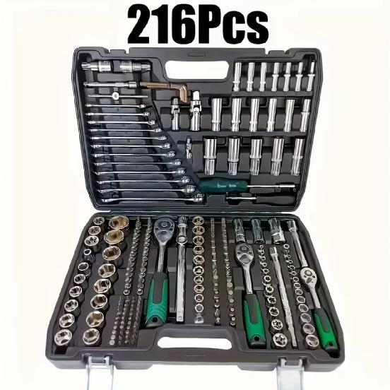 216-Piece Professional Socket Set - 1/2" 3/8" 1/4" Drive SAE & Metric, 72-Tooth Ratchet for Automotive & Home Repair