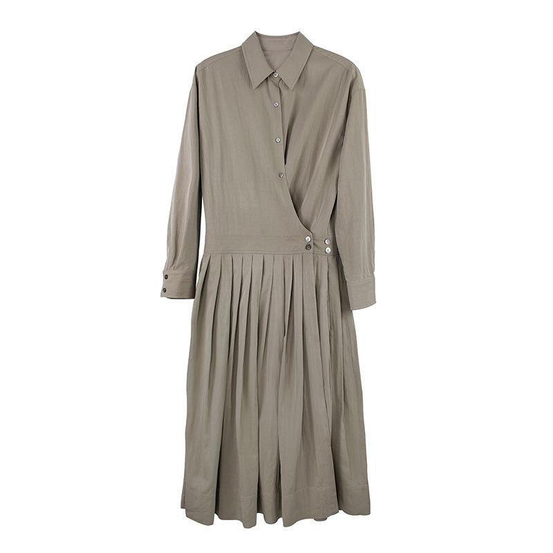 

Women s Spring Pleated Tencel Jumpsuit Dress - Slimming, Elastic High Waist, A-line Umbrella Skirt One Size зеленые хаки