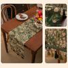 Yousheng Christmas Green Jacquard Table Runner with Tassel Decorative Festive Table Flag Dining Table Decoration for Home Restaurant Bar Kitchen