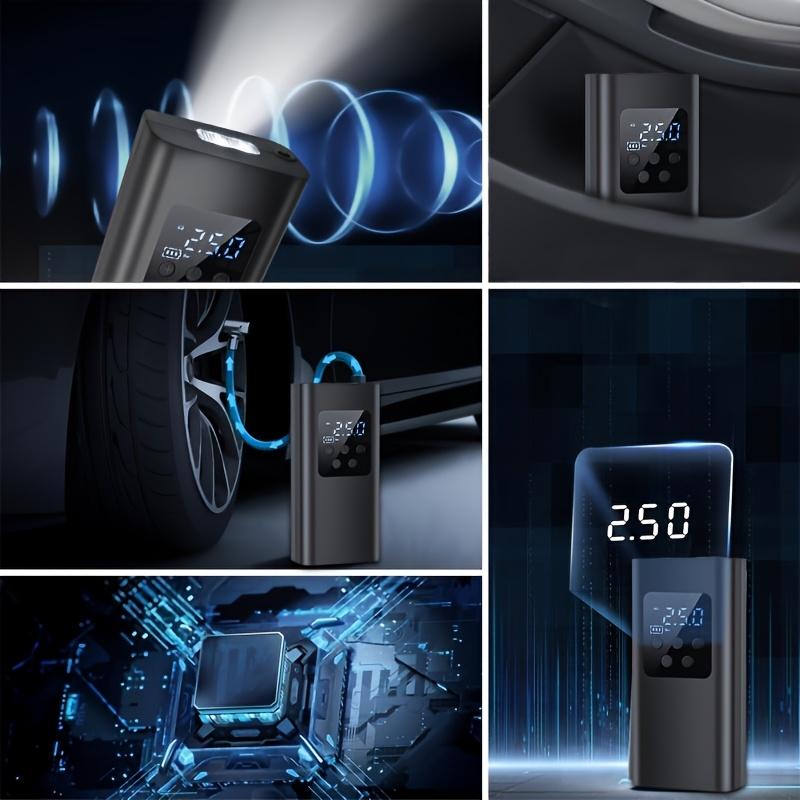 Mini Pompă Portabilă pentru Bicicletă, Umflator Wireless pentru Anvelope Auto, Pompă de Aer Electrică Portabilă pentru Vehicule cu Afișaj Digital, Încărcare USB și Manometru pentru Presiunea Anvelopelor