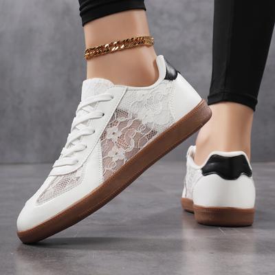 Scarpe basse da donna, scarpe casual multifunzionali in rete, scarpe da ginnastica oversize con lacci e traforate per studenti