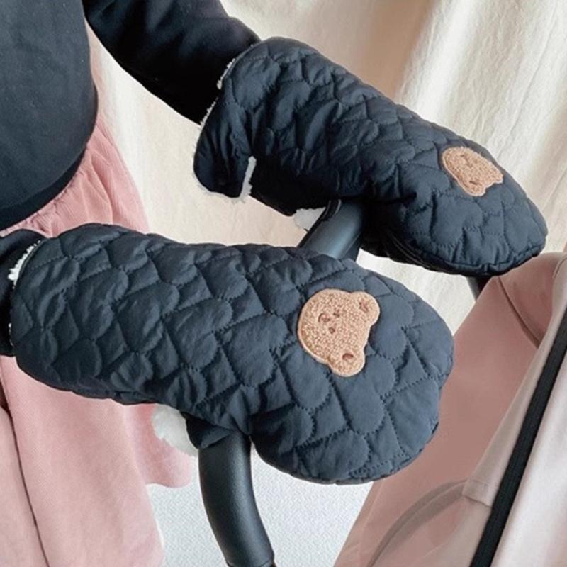 Cartoon Bear Baby Stroller Gloves Toddlers Pram Mittens Windproof Wear-resistant Hand Warmer for Outdoor Activities