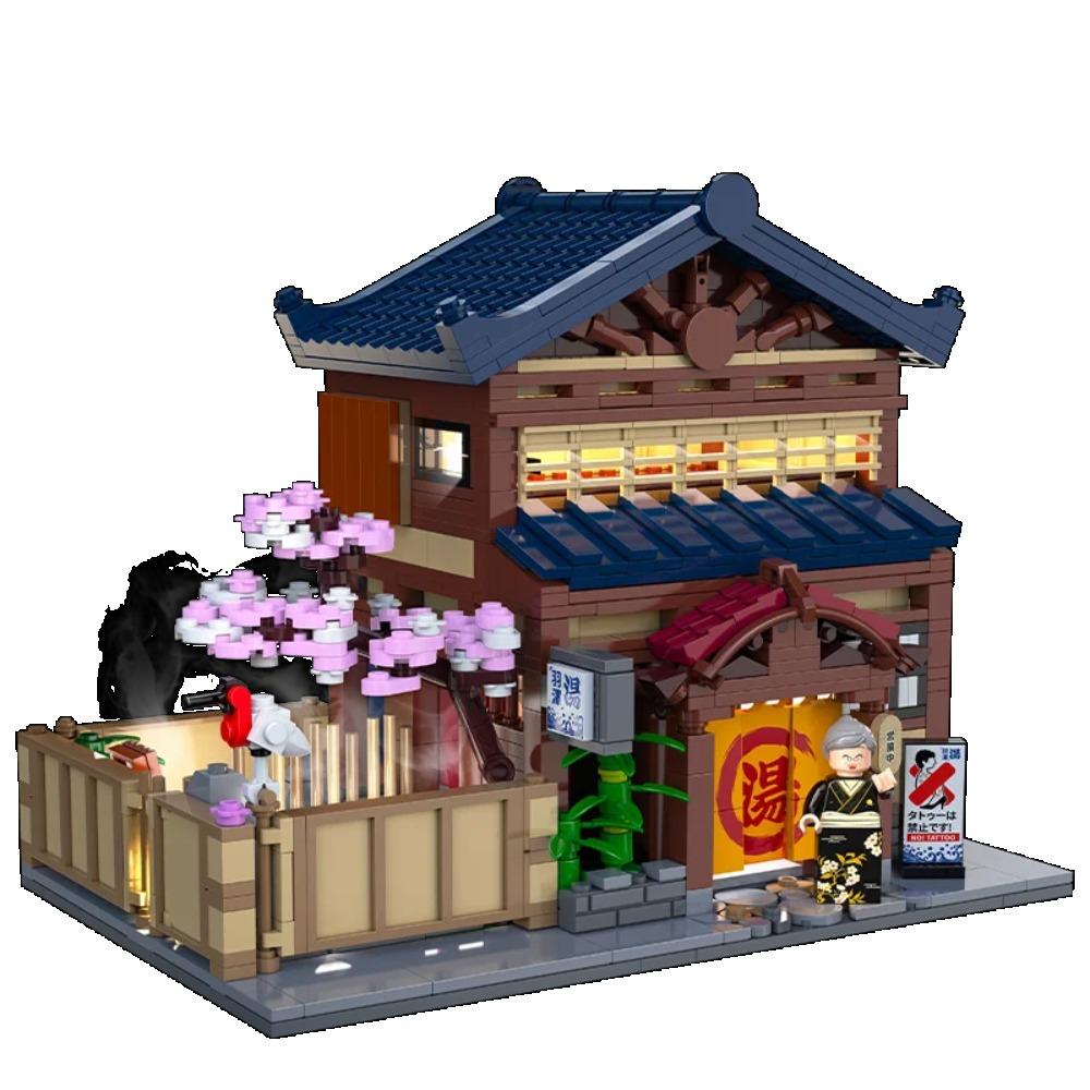 Cada Japanese Sushi HouseBricks Shop LED Japanese Steamed Bun House Building Blocks Summer Cafe Cada Toy Street View Series Set