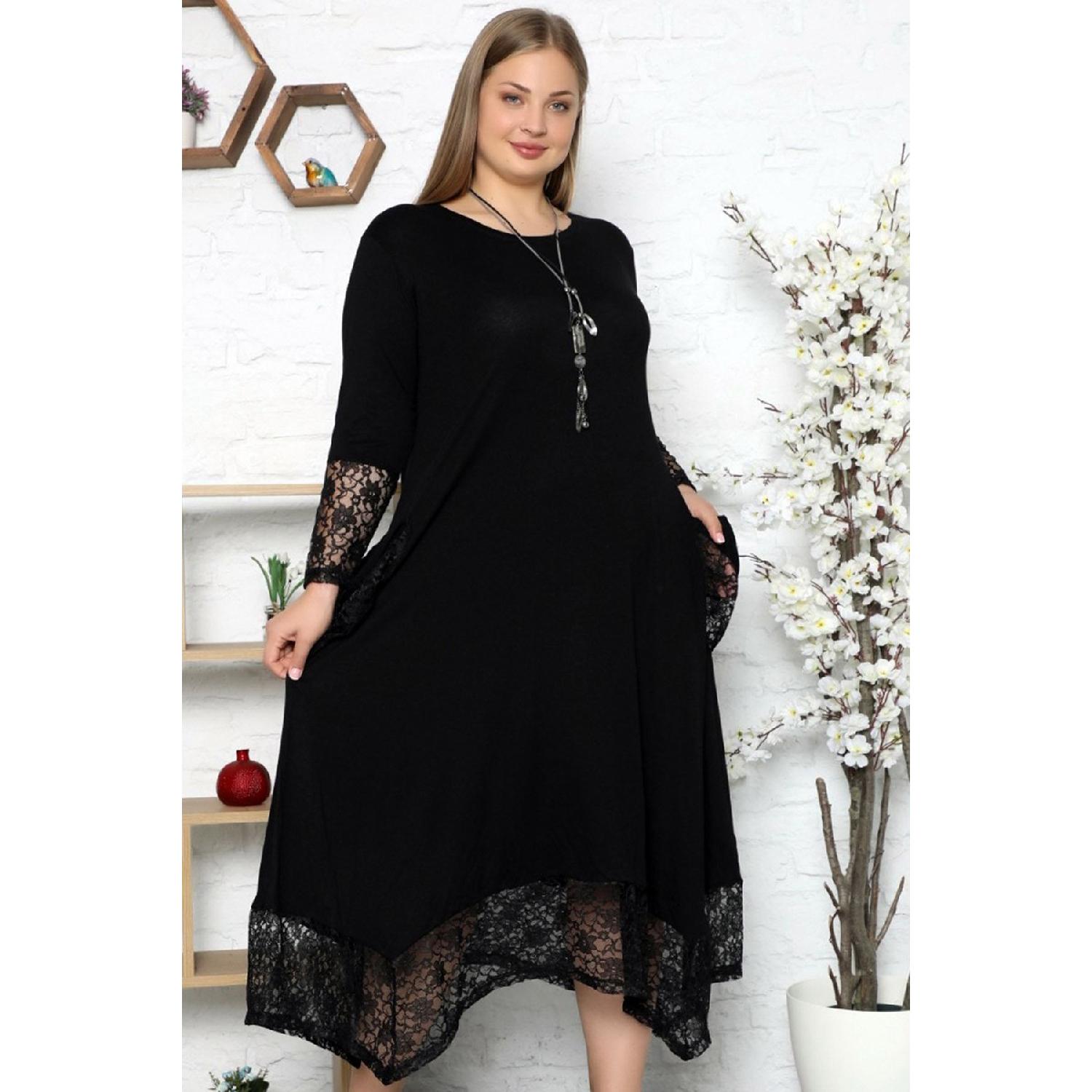 

Sleeve And Skirt End Lace Detail Long Sleeve Pocket Stylish Casual Dress 42-44 чорний
