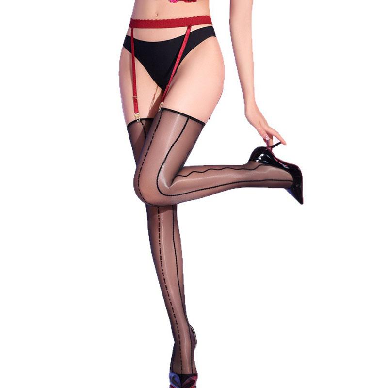 Shiny Stretchy Striped Stockings Lace Suspender Stockings For Women