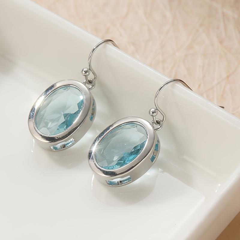 

Fashion Silver Color Metal Oval Inlaid with Sea Blue Stones Dangle Earrings for Women Engagement Wedding Earrings Jewelry срібний