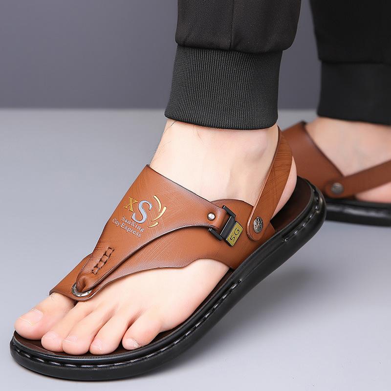 Men's Leather Thong Sandals Comfort Massage Insole Casual Flip Flops Slippers