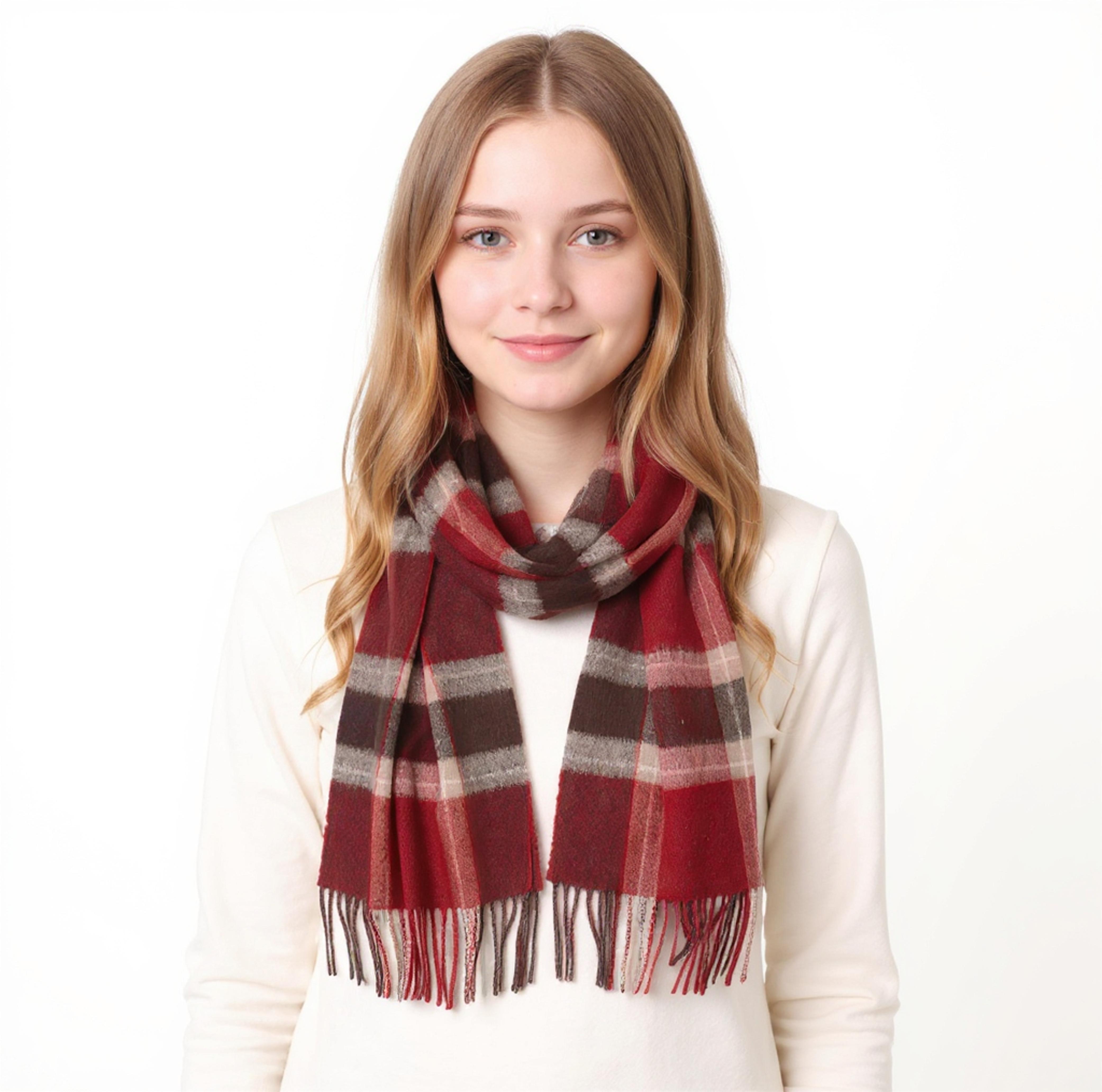 Шарф из 100% шерсти ягненка с тартановым узором Hamilton Kilts, зимняя стола с длинной бахромой One size малиновый