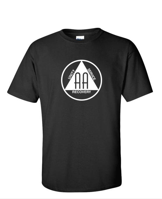 AA Alcoholics Anonymous T-Shirt Black White Cotton Unity Service Recovery S- 5XL L