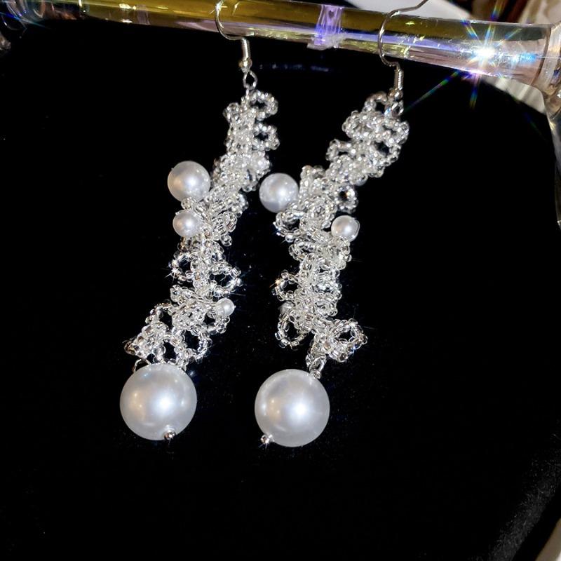 French crystal beaded lace pearl earrings necklace retro elegant jewelry set light luxury high-end jewelry women