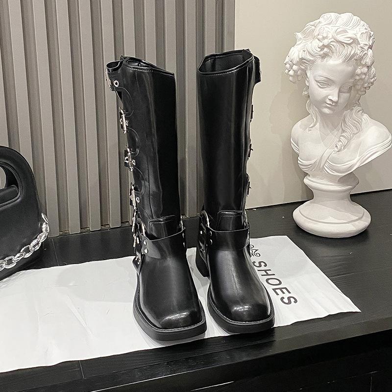 Belt buckle Martin boots women's thick heel 2025 new knee boots retro western cowboy high knight boots