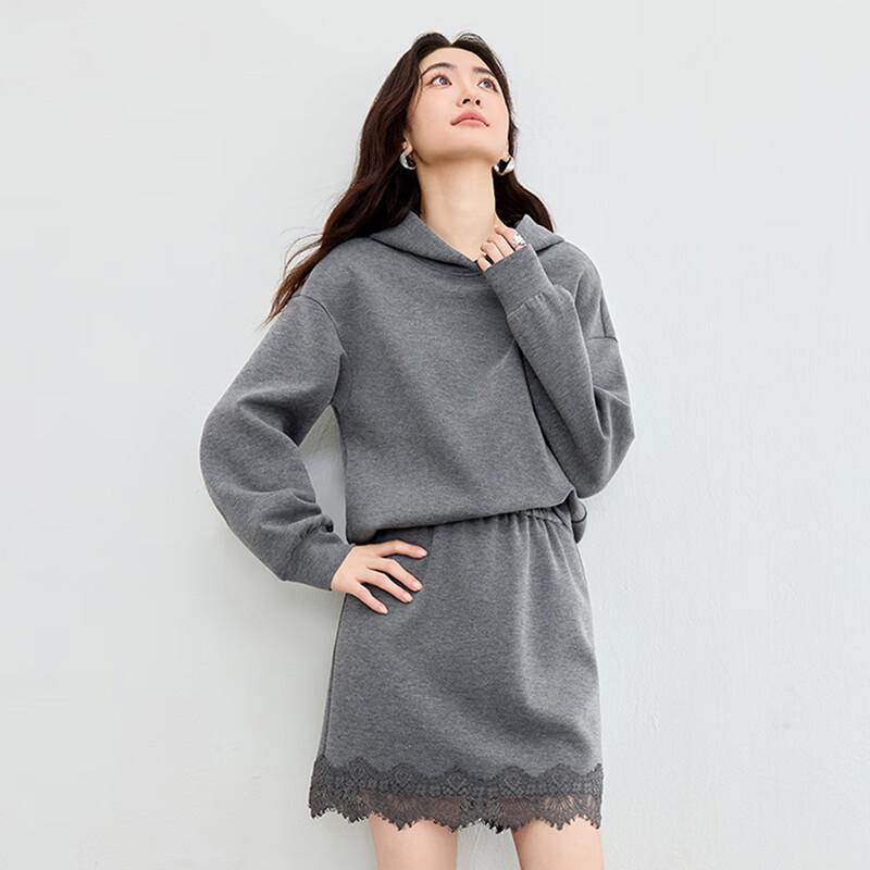 Women's Autumn Knit Sweatshirt & Lace Skirt Set