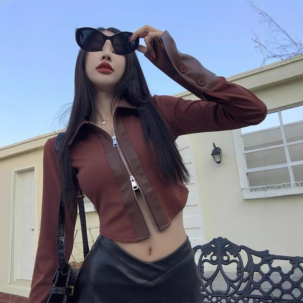 

Pure desire Spice Girl short top women s design sense niche autumn and winter unique chic high-end shirt bottoming shirt One size fits all темно-коричневого кольору