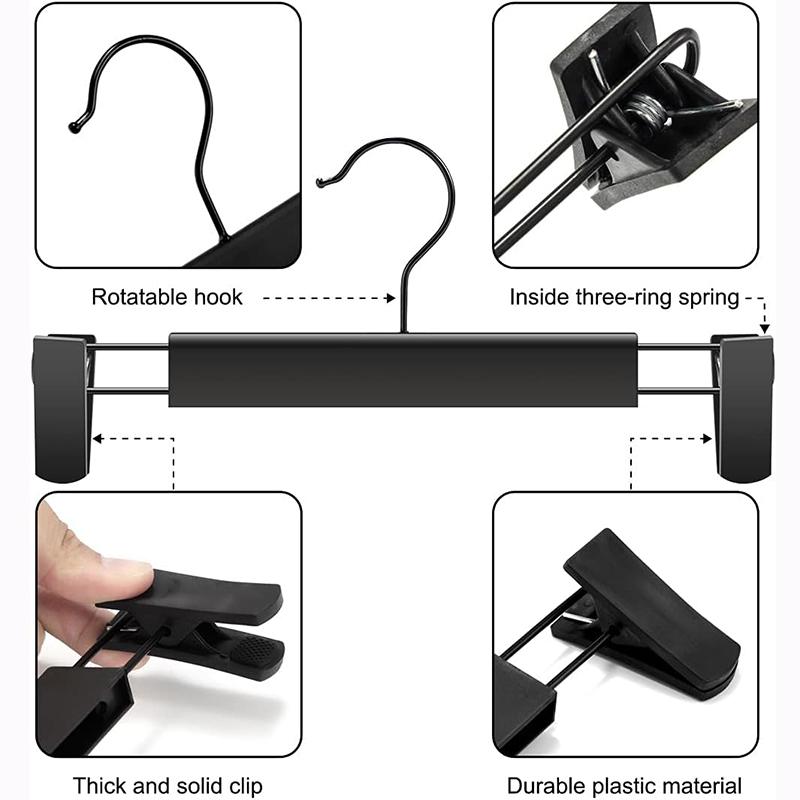 5-30PCS Pants Hangers with Adjustable Clips,Non-Slip Skirts Hanger with 360 ° Swivel Hook,Black Trouser Organizer Rack for Jeans