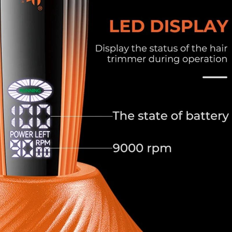 VGR High-end Electric Hair Clipper 9000 RPM Professional Grade Hair Trimmer Gradient Color Metal Body Carving Push Shear with Digital Display V-889T