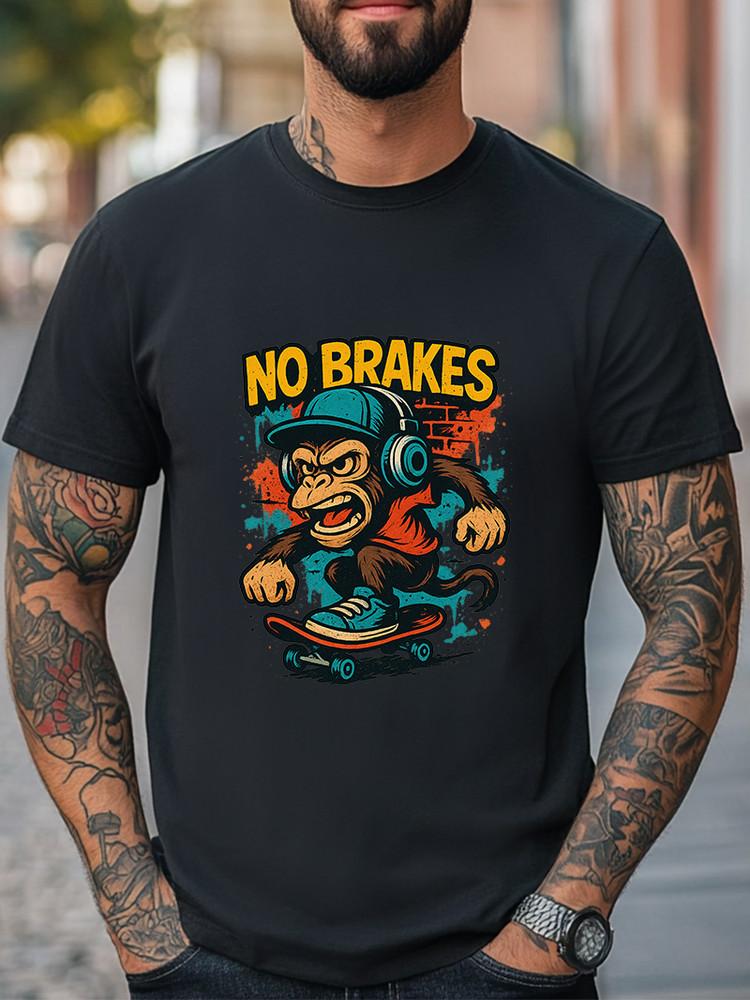 No Brakes Skateboarding Monkey T-Shirt Cool Streetwear Graphic Tee Unisex Unisex T-Shirt M