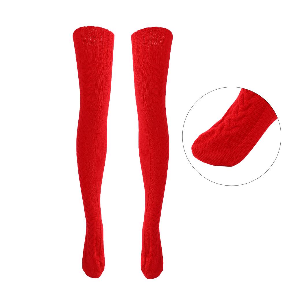 1Pair Winter Over Knee Stockings Knitting Wool Stocking Women S Cable Knit Thigh High Socks for Spring Autumn