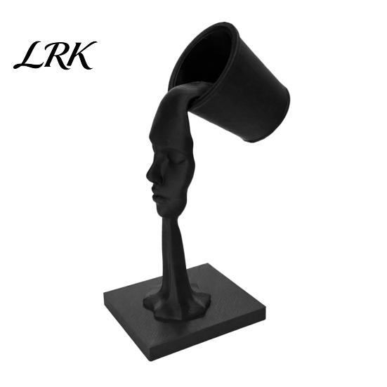 Surrealist Art Piece Abstract Human Face Sculpture, Surrealism Artistic Statue, 3D Printed Desktop Sculpture Modern Black Floating Bucket Figurine for