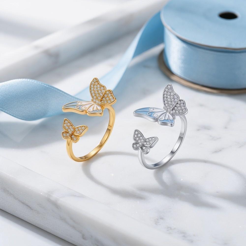 Elegant Butterfly Zircon Ring Delicate Finger Jewelry Sweet Butterfly Open Ring  Ladies Jewelry