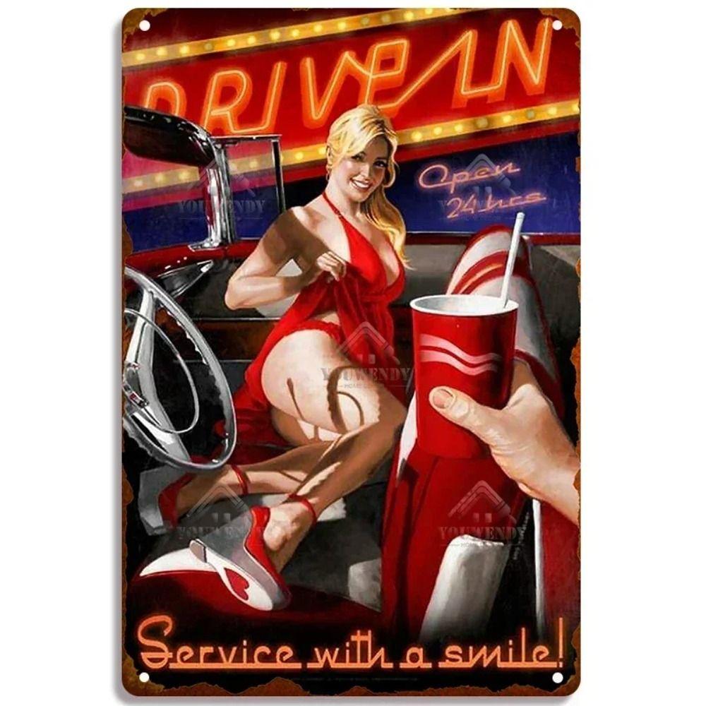 Plăci Metalice Pin-Up Girl, Decor Metalic Atelier Garaj 20x30cm