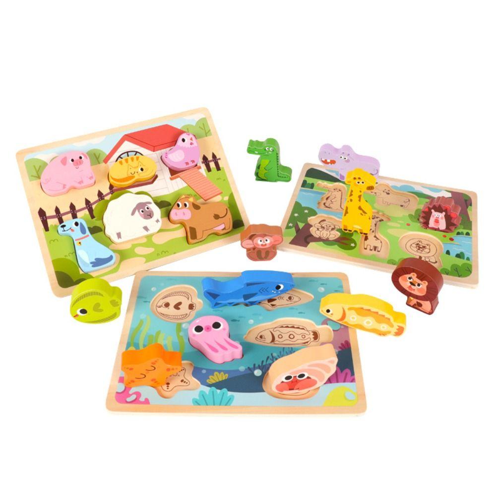 Montessori Wooden Toys 3D Puzzles Puzzle Board Animal Jigsaw Toys Kindergarten Kids