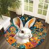 Rabbit floral style Flannel-printed round floor mats are slip-resistant Suitable for living room bedroom terrace garden carpets