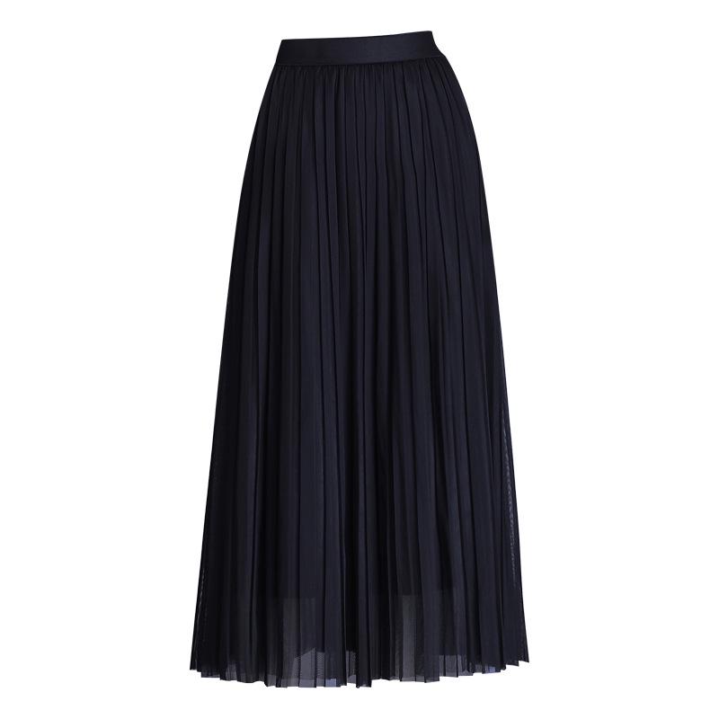 Solid Color High-Waisted Mesh Midi Skirt with Elastic Waist and Lurex Drape