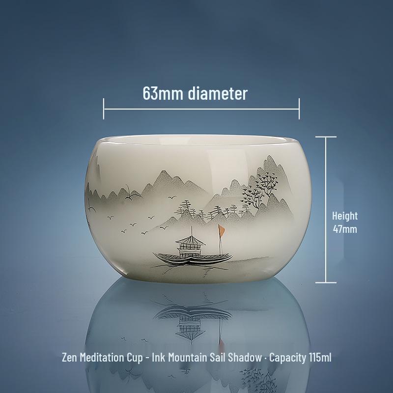 Hand-Painted Jade Ceramic Gongfu Tea Cup - Landscape Design, Perfect for Tea Tasting, Personal Use, or Gift.