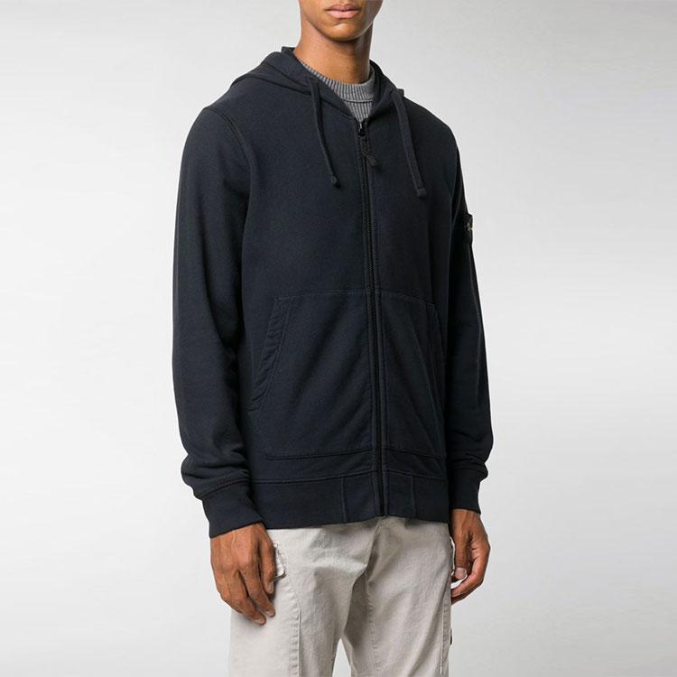 Stone Island Full Zip Hooded Sweatshirt With Sleeve Badge Autumn Men sweatshirt Blue 731564220-V0020