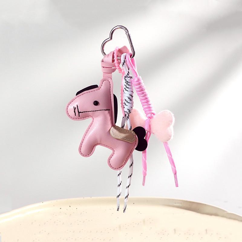 Leather Pony Keychain Braided Rope Bag Charm Backpack Pendant Key Ring Handmade Jewelry Accessories