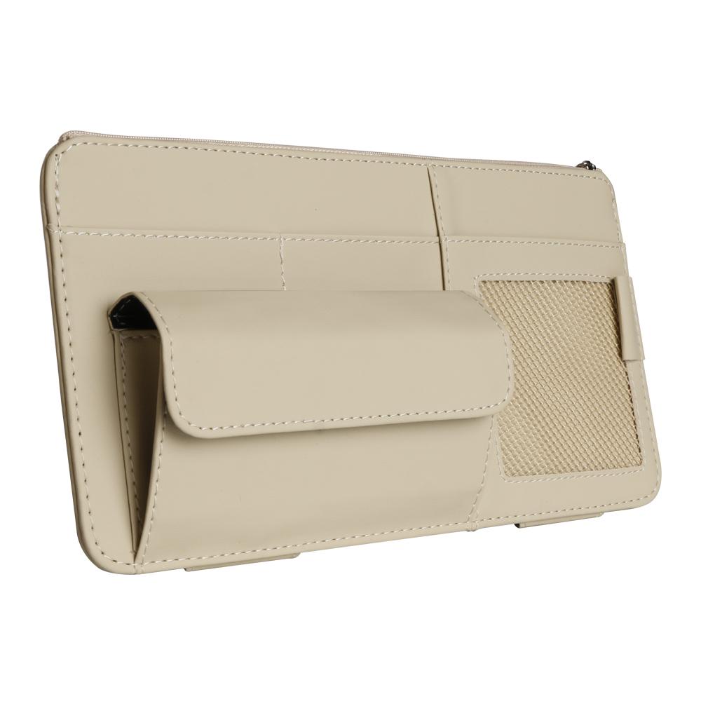 Car Sun Visor Organizer with Glasses Holder, Card & Pen Pockets – PU Leather Auto Interior Storage for Cars, SUVs & Trucks